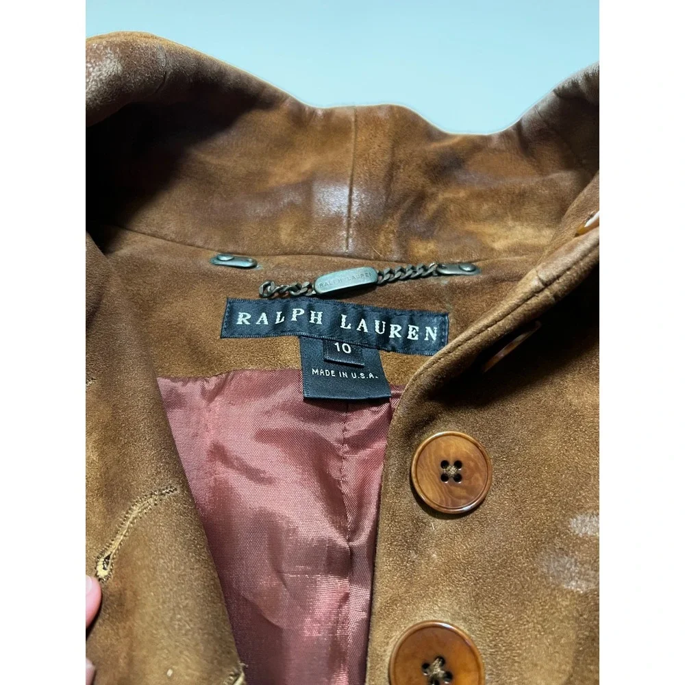 Ralph Lauren Suede Leather Blazer Jacket Women's 10 Brown Label Black Vintage - Picture 2 of 13